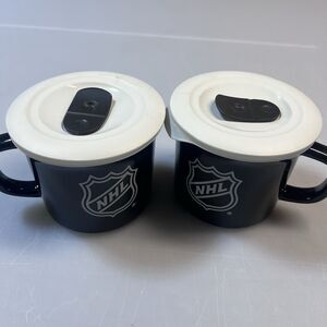 Lot Of 2 Corning Ware NHL Collector's Edition 20 oz Meal Mugs with lids